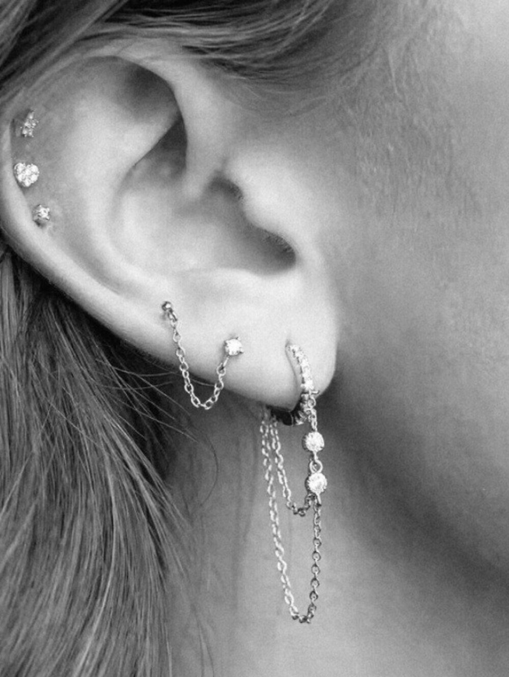 New! Silver Dangle Chain Huggie Hoop Earrings w Bezel Cubic Zirconia (2005e12)
